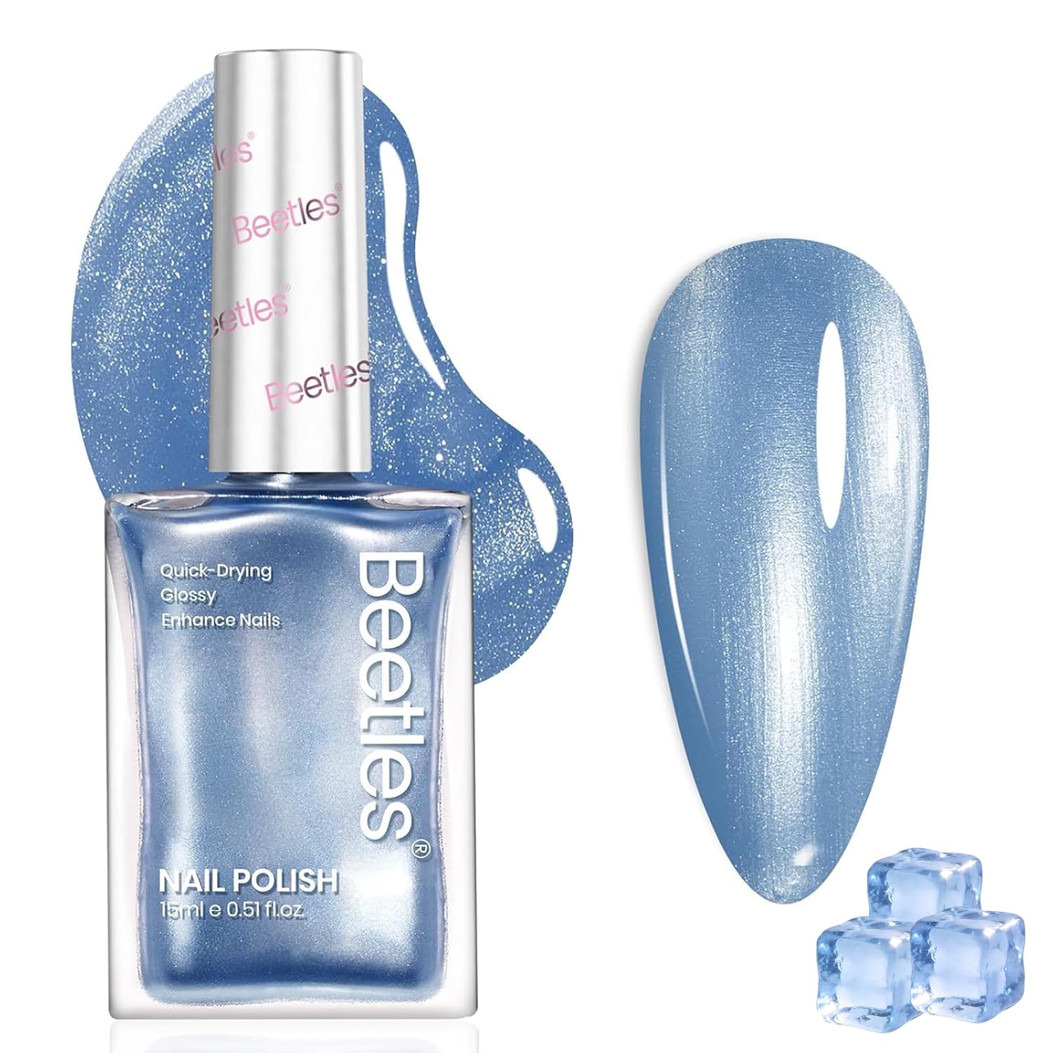 Beetles Pearl Blue Quick-Dry Nail Polish - Romantic Shine 0.51Fl Beetles Pearl Blue Nail Polish - Quick Dry Nail Polish Blue Lakeside Ripple Shiny Long-Lasting Fingernail Art Effect for Romantic Salon-Quality - 0.51Fl Oz/15ML