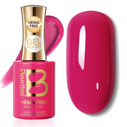 Beetles Raspberry Gel Nail Polish - Raspberry Kiss HEMA-Free Hot Pink Gel Polish, 15ML Full Size/0.51Fl Oz, Soak Off UV LED Lamp Neon Pink Nails, Summer Nails Art Manicure Salon