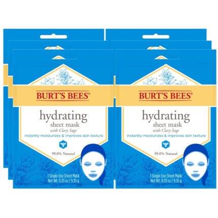 Burt's Bees Hydrating Face Mask with Clary Sage, Single Use Sheet Mask, 6 Count (Package May Vary)