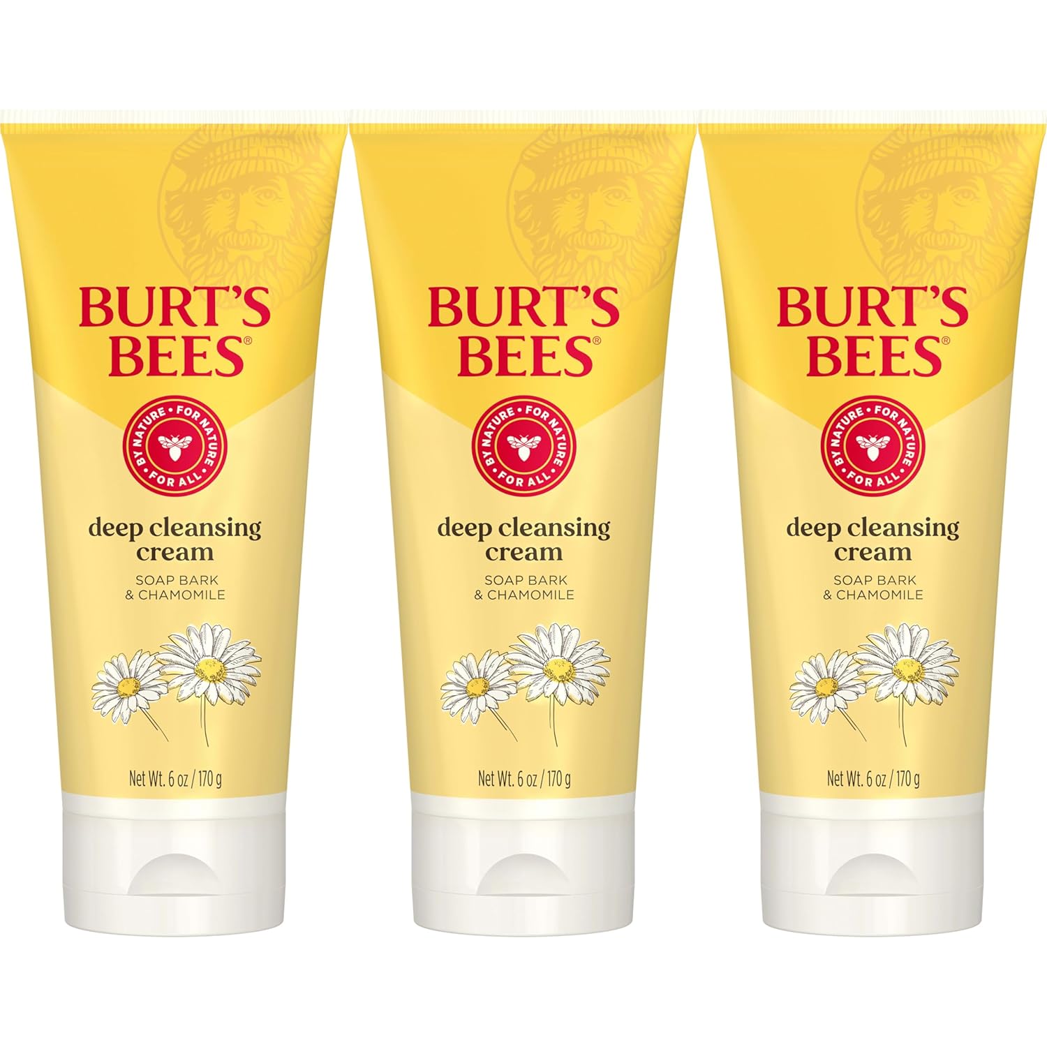 Burt's Bees Natural Facial Cleanser Set for College Students Burt's Bees Face Wash, Deep Facial Cleansing Cream, College Back to School Dorm Essentials, All Natural Cleanser with Chamomile, 6 Ounce (Pack of 3) (Packaging May Vary)