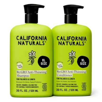 California Naturals Re:GRO Anti-Thinning Shampoo & Conditioner Set, Biotin, Caffeine & Rosemary Oil, Hair Loss & Thinning Support for Women and Men, Sulfate Free, 20 fl oz