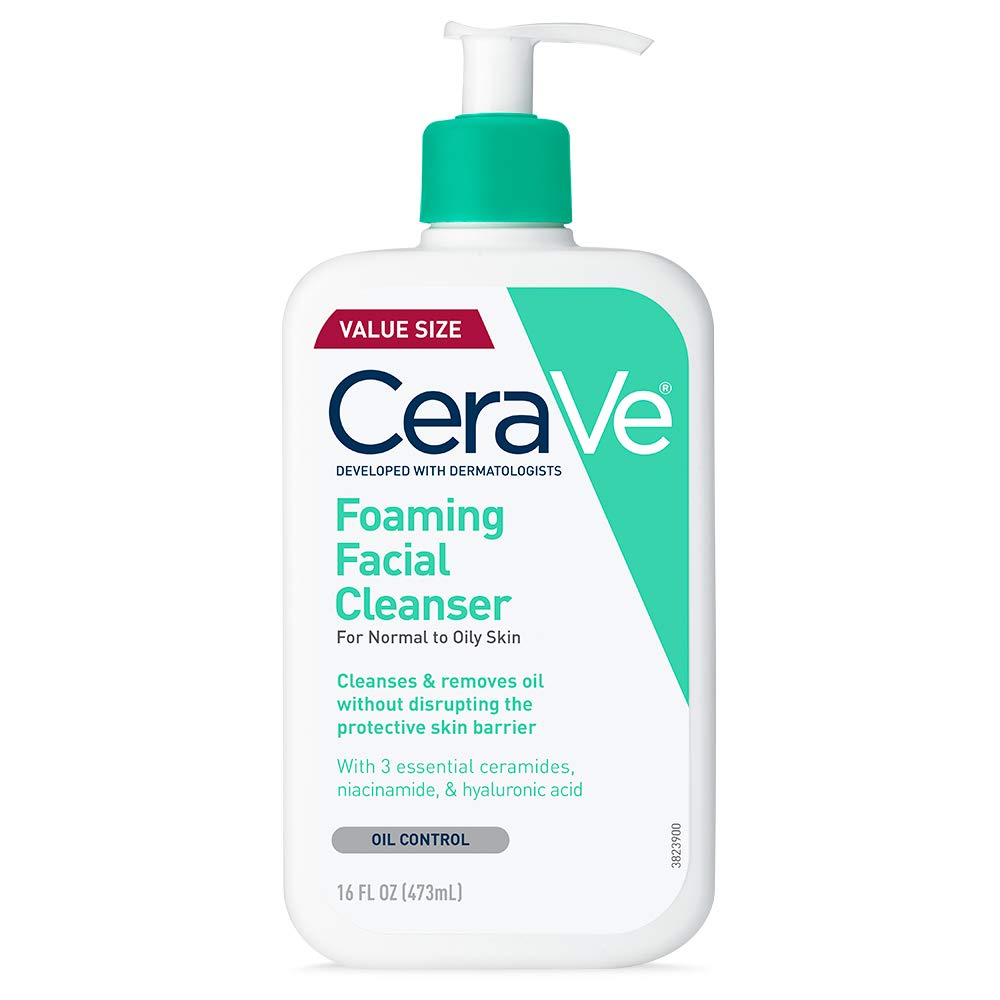 CeraVe Foaming Cleanser: Daily Wash for Oily Skin. CeraVe Foaming Facial Cleanser, Daily Face Wash for Oily Skin, Hyaluronic Acid + Ceramides + Niacinamide, Fragrance Free, Non-Drying Oil Control Face Wash, 16 Fluid Ounces