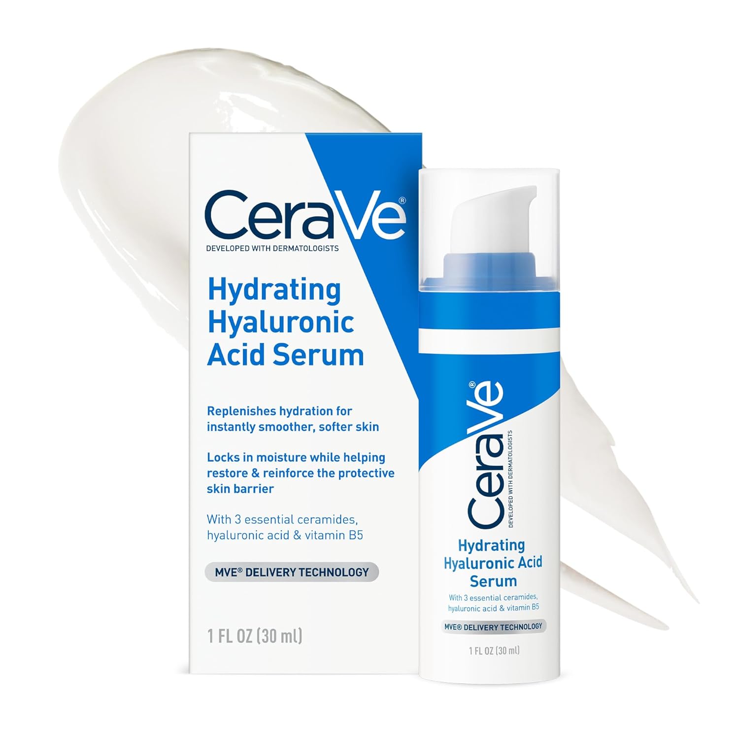CeraVe Hydrating Face Serum with Hyaluronic Acid and Vitamin B5 Cerave Hyaluronic Acid Serum for Face with Vitamin B5 and Ceramides, Hydrating Face Serum for Dry Skin, Fragrance Free, 1 Ounce