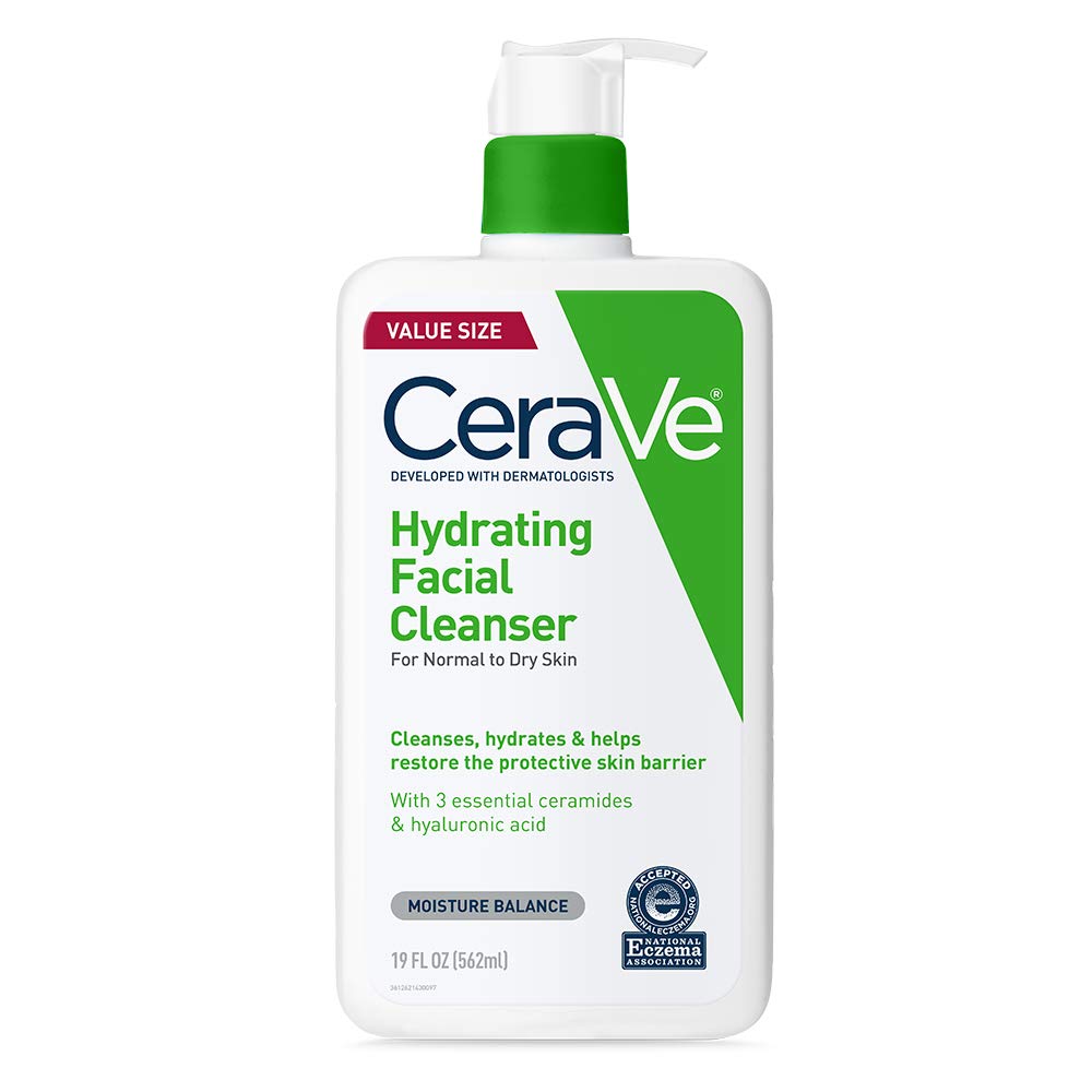 CeraVe Hydrating Facial Cleanser for Normal to Dry Skin CeraVe Hydrating Facial Cleanser, Moisturizing Face Wash For Dry Skin, Hyaluronic Acid + Ceramides + Glycerin, Hydrating Cleanser For Normal To Dry Skin, National Eczema Association Certified, 19 Oz