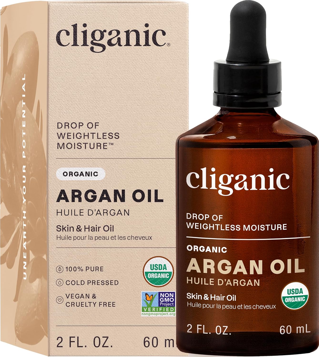 Cliganic 100% Pure Cold Pressed Organic Argan Oil Cliganic Organic Argan Oil, 100% Pure - for Hair, Face & Skin | Cold Pressed Carrier Oil