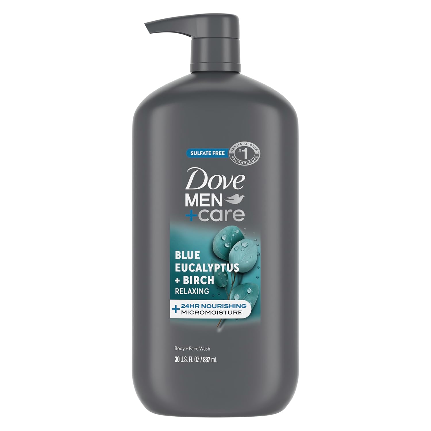 DOVE MEN + CARE Relaxing Eucalyptus + Birch Body Wash, DOVE MEN + CARE Relaxing Blue Eucalyptus + Birch Body and Face Wash with 24-Hour Nourishing Micromoisture Technology Body Wash for Men 30 oz
