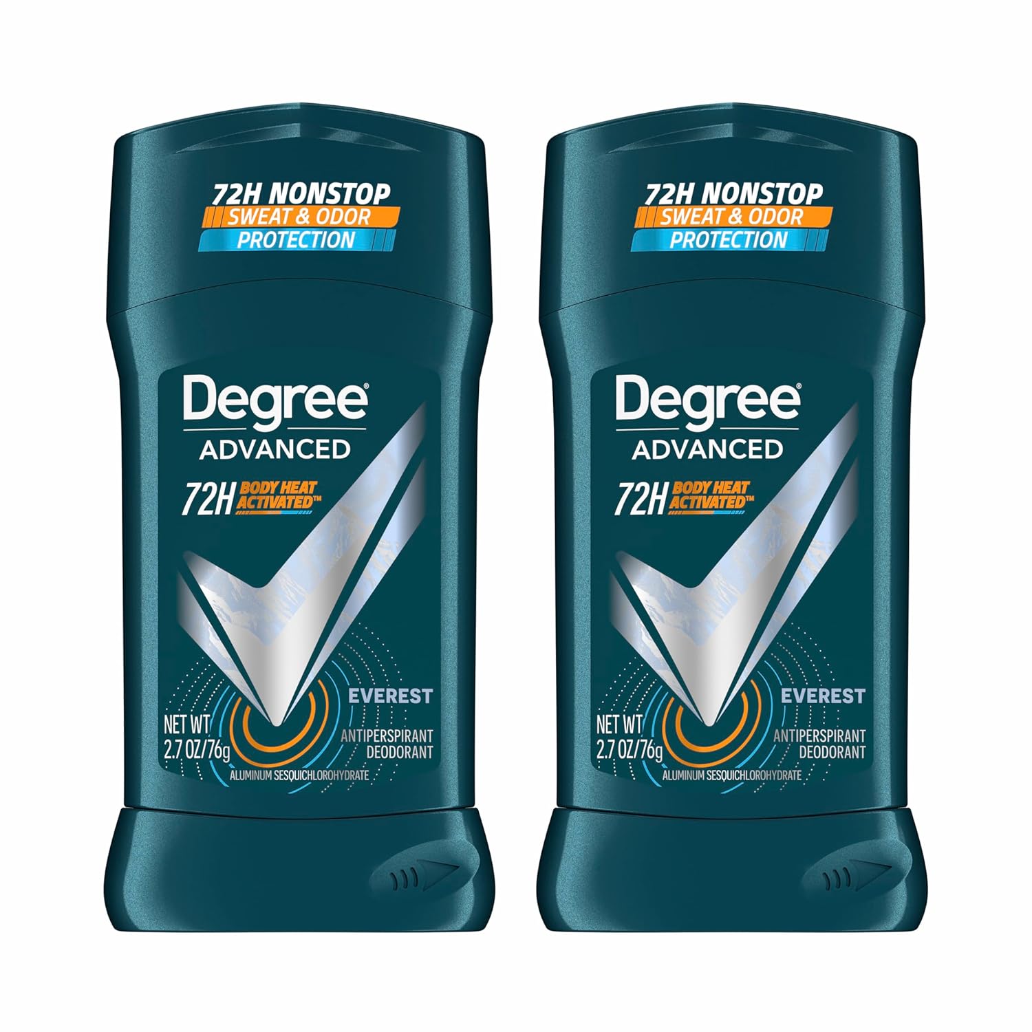 Degree Men Advanced Antiperspirant: Everest 72-Hour Protection, 2-Pack. Degree Men Advanced Antiperspirant Deodorant Everest 2 Count 72-Hour Sweat and Odor Protection Antiperspirant For Men With Body Heat Activated Technology 2.7 oz