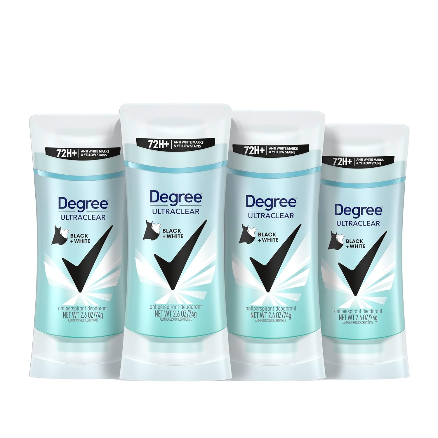 Degree Women's Antiperspirant Balm, 4-Pack, Stain-Free, 48H Fresh Protection Degree Women's Black+White 4 Count Antiperspirant Balm 2.6 oz - Protects from Deodorant Stains, Fresh Scent, 48H Non-Stop Protection