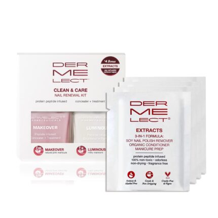 Dermelect Clean & Care Nail Renewal Kit – Nailcare Treatment Set with Ridge Filler, Nail Brightener & Polish Remover Wipes – Strengthens, Brightens & Restores Damaged, Discolored, Weak Nails