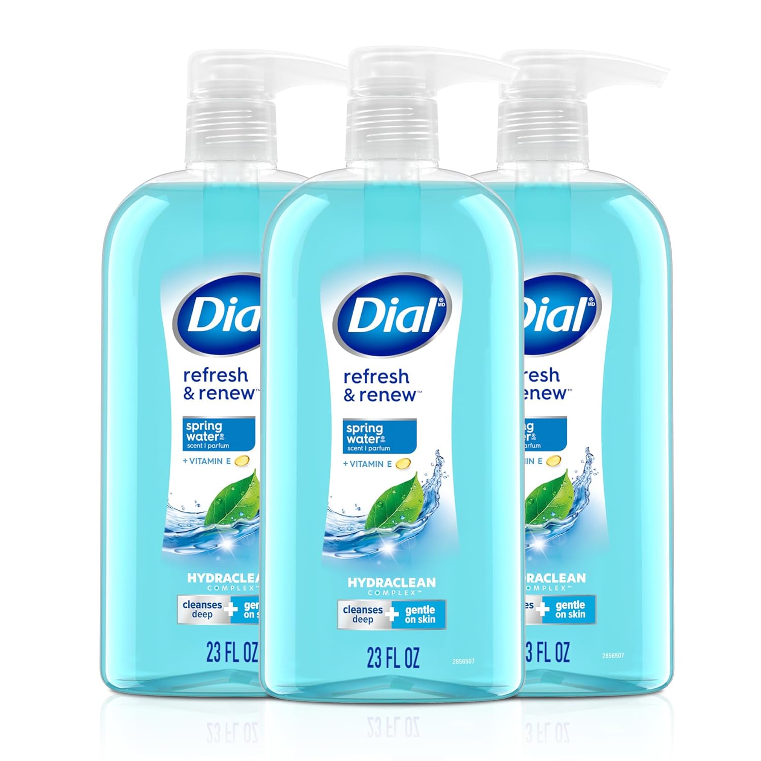 Dial Refresh & Renew Body Wash, Pack of 3 - Dial Body Wash, Refresh & Renew Spring Water, 23 Fl Oz (Pack of 3), Hydraclean Complex & Vitamin E, Gentle, Leaves Skin Feeling Nourished, Dermatologist-Tested, No Parabens & Sulfates