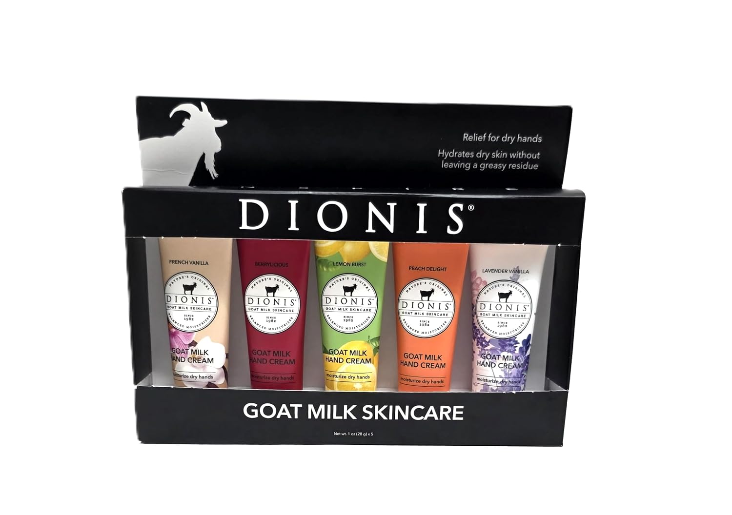 Dionis 5-Pack Hand Cream Gift Set in Delightful Scents Dionis Hand Cream Gift Set, 5 Pack, French Vanilla, Lemon Burst, Peach Delight, Lavender Vanilla, Berrylicious