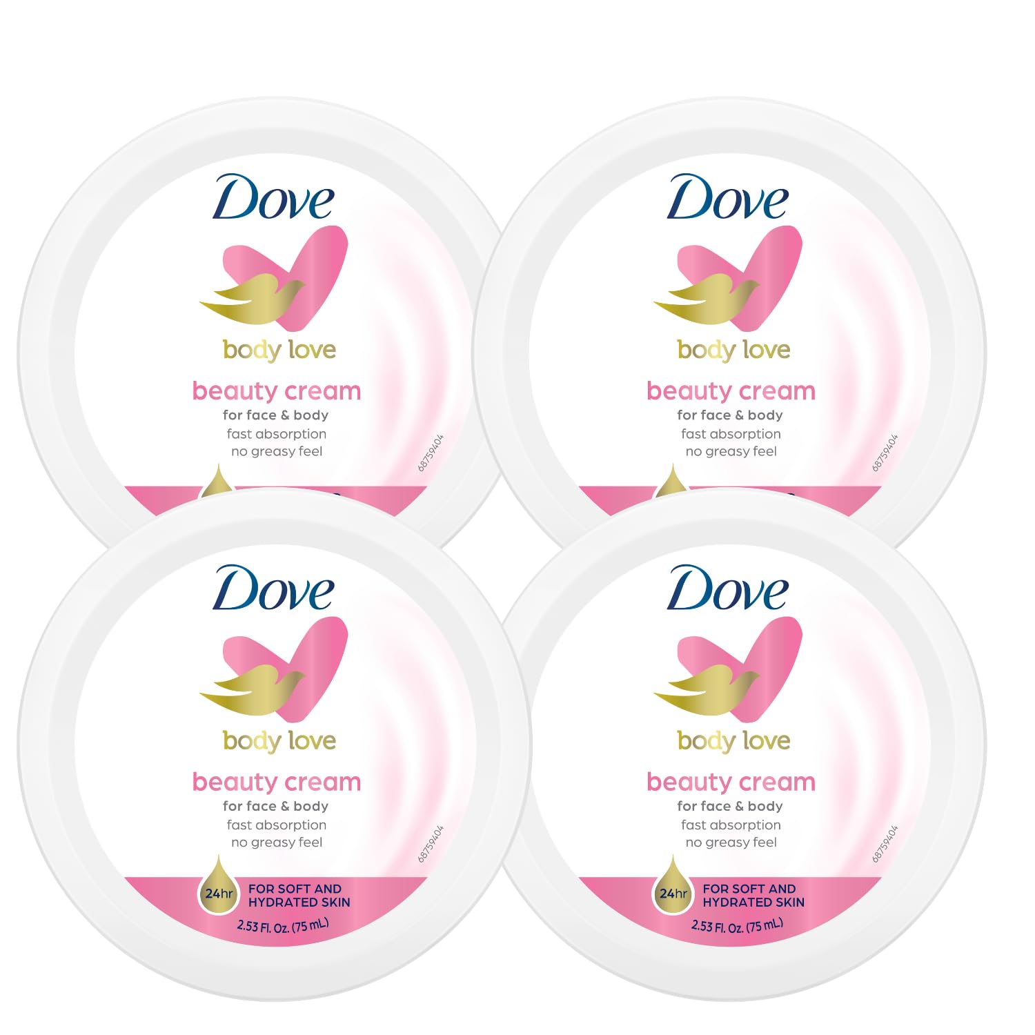 Dove 24-Hour Moisturizing Beauty Cream – 4-Pack for Women Dove Nourishing Body Care, Face, Hand, and Body Beauty Cream for Normal to Dry Skin Lotion for Women with 24-Hour Moisturization, 4-Pack, 2.53 Oz Each Jar