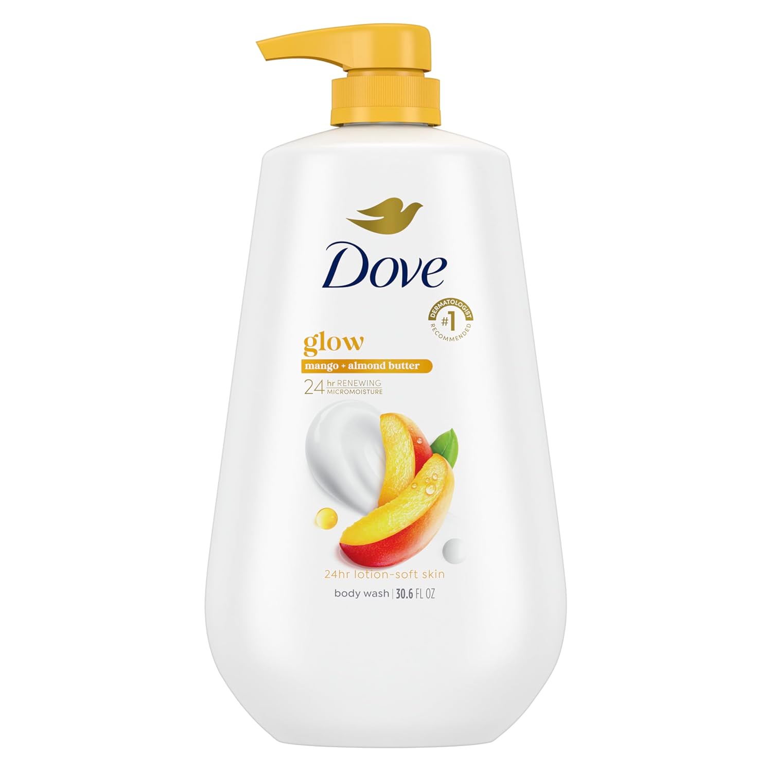 Dove 24hr Mango & Almond Body Wash for Radiant Skin Dove 24hr Lotion Body Wash Glow Mango & Almond Butter, 30.6 oz | Moisturizing body wash with MicroMoisture for radiant-looking skin