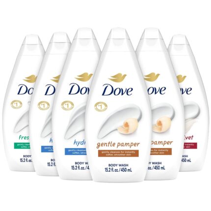 Dove Body Wash Variety 6-Pack – Hydrate, Gentle Pamper, Fresh Care, and Silky Velvet, 15.2 Oz Ea