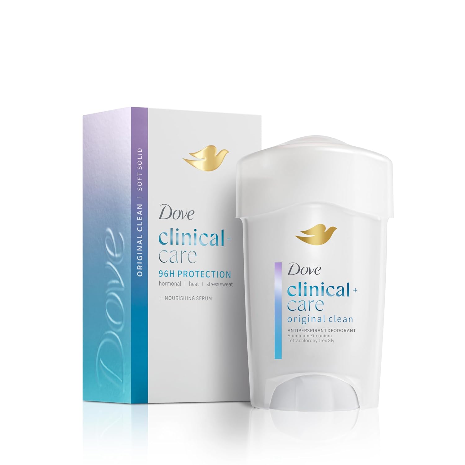 Dove Clinical Antiperspirant: 96H Protection with Nourishing Serum Dove Clinical + Care Antiperspirant Deodorant Stick for Women, 96H Clinical Strength Sweat & Odor Protection, With Nourishing Serum, Original Clean with Fresh Scent, 1.7 oz