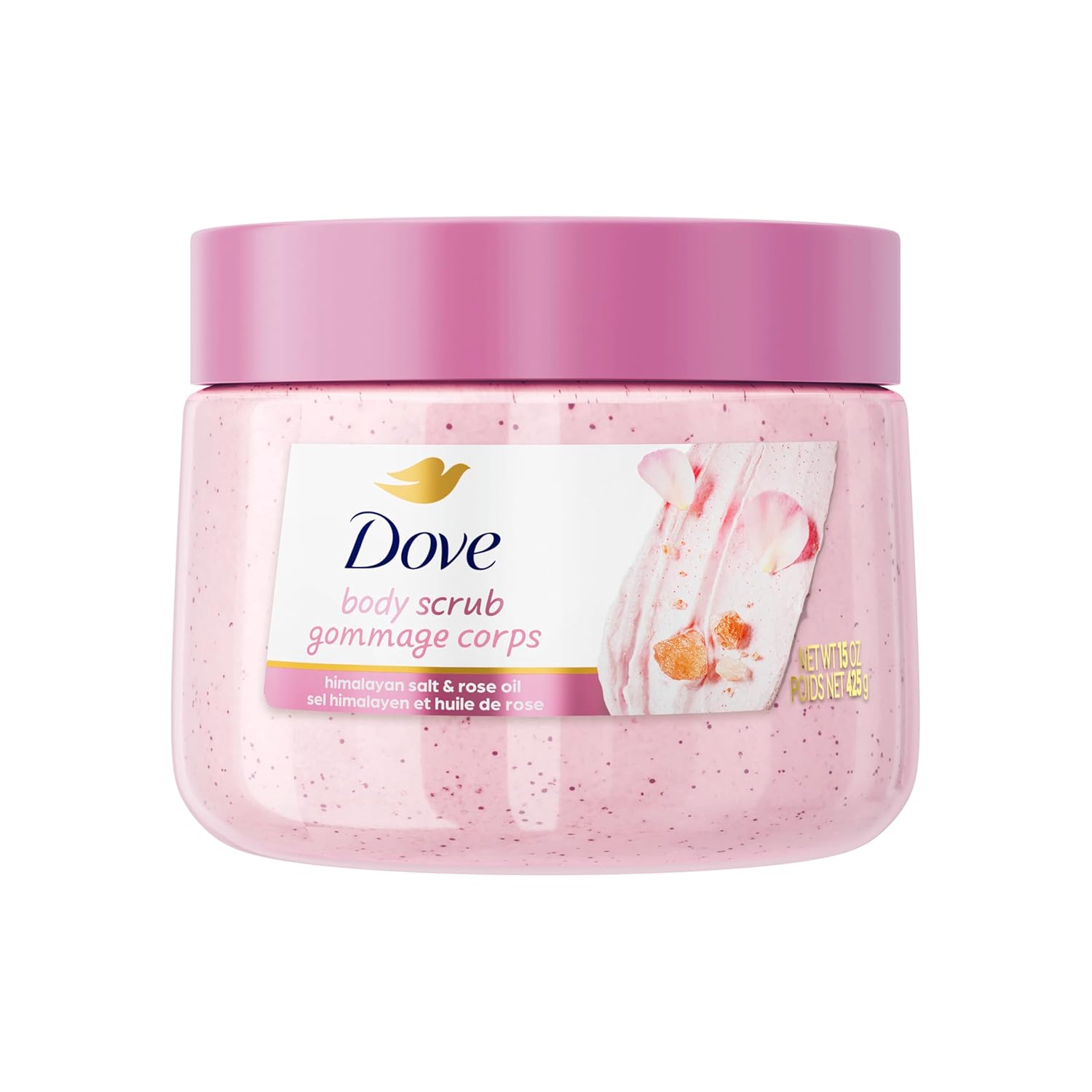 Dove Himalayan Salt & Rose Oil Scrub: Exfoliate & Nourish Dove Himalayan Salt & Rose Oil Body Scrub Exfoliates and Deeply Nourishes for Smooth, Radiant Skin 15 oz