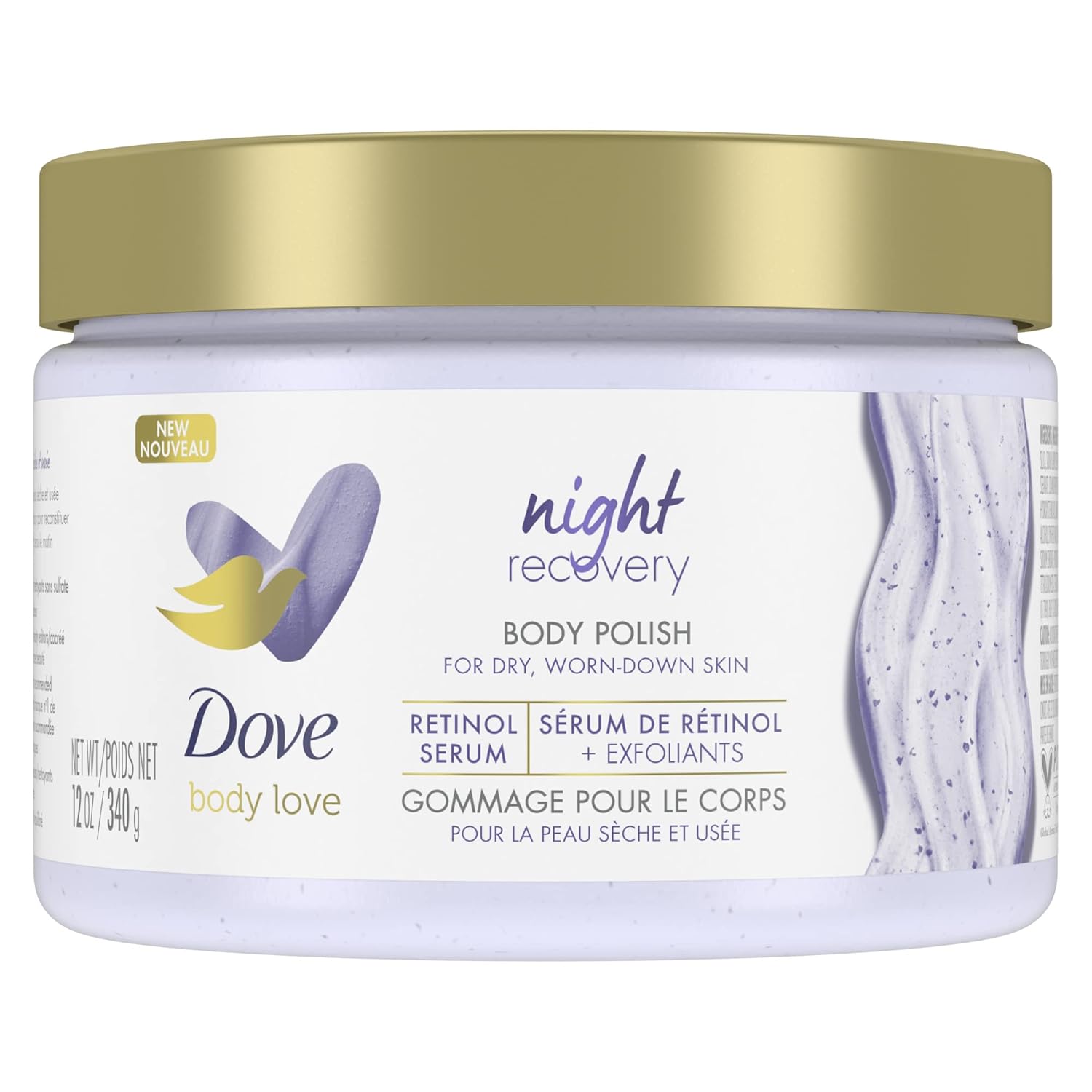 Dove Night Recovery Body Scrub for Dry Skin Care Dove Body Love Body Scrub for dry, worn-down skin, Night Recovery body scrub with Retinol Serum and Exfoliants 340 g/11.9oz
