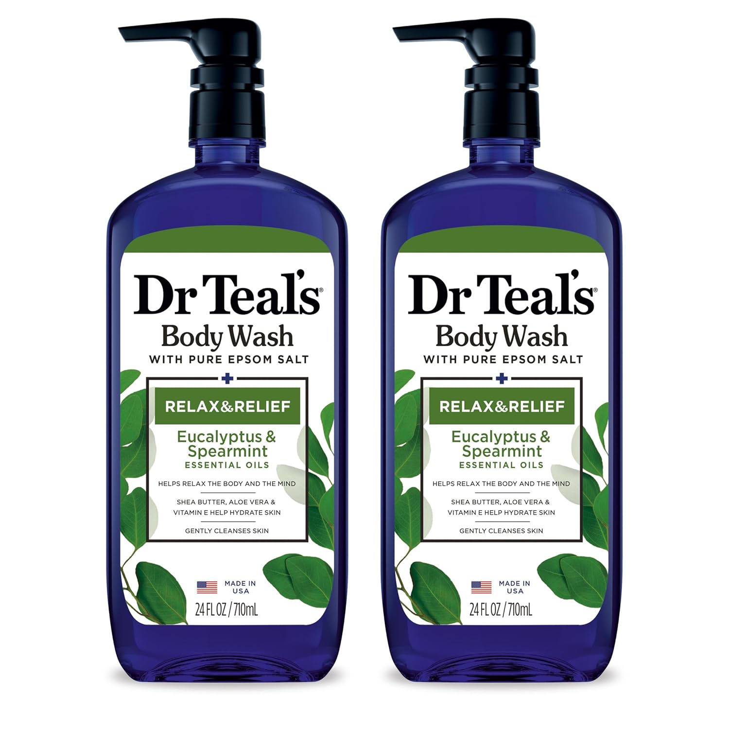 Dr Teal's Epsom Salt Body Wash: Eucalyptus & Spearmint Duo Dr Teal's Body Wash with Pure Epsom Salt, Relax & Relief with Eucalyptus & Spearmint, 24 fl oz (Pack of 2)