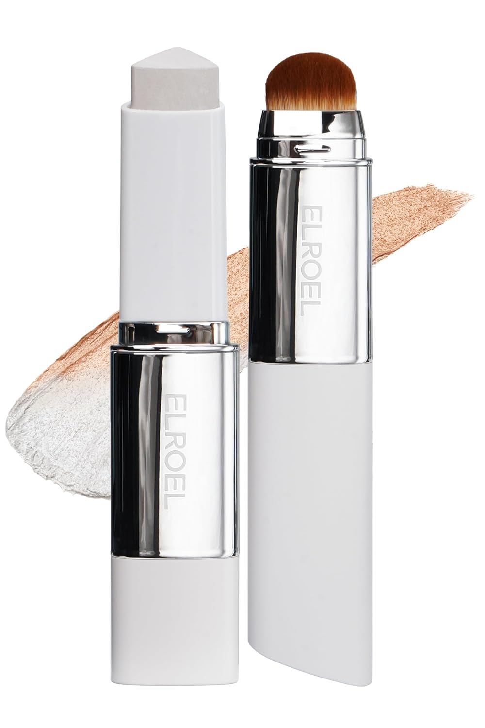 ELROEL White Color-Changing Foundation Stick with Brush - Medium to ELROEL Blanc Cover Cream Stick V White - Korean Color-Changing Foundation Stick with Volufiline - Medium to Full Coverage Dewy Finish Base Makeup - Dual-Ended with Detachable Brush (202 Natural)