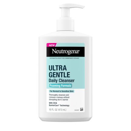 Neutrogena Ultra Gentle Foaming Facial Cleanser, Fragrance Free Hydrating Face Wash for Sensitive Skin, Daily Non Over Drying Makeup Remover, Hypoallergenic, Soap & Dye Free, Non-Comedogenic, 16 Fl Oz
