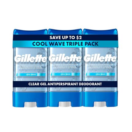Gillette Antiperspirant and Deodorant for Men, 72hr Sweat & Odor Protection, Long Lasting Freshness, Anti-White Mark Technology, Clear Gel, Cool Wave Scent, 3.8 oz (Pack of 3)