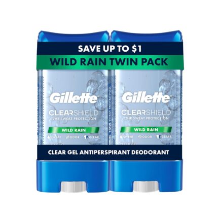 Gillette Antiperspirant and Deodorant for Men, 72hr Sweat & Odor Protection, Long Lasting Freshness, Anti-White Mark Technology, Clear Gel, Wild Rain Scent, 3.8 oz (Pack of 2)