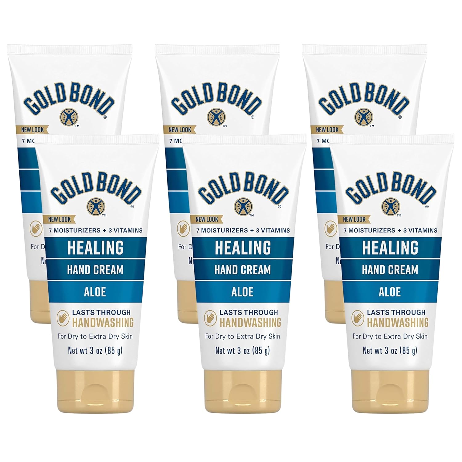 Gold Bond Healing Hand Cream with Aloe, 6-Pack, Moisture Staying Gold Bond Healing Hand Cream, 3 oz., With Aloe, Moisture That Lasts Through Handwashing, Pack of 6