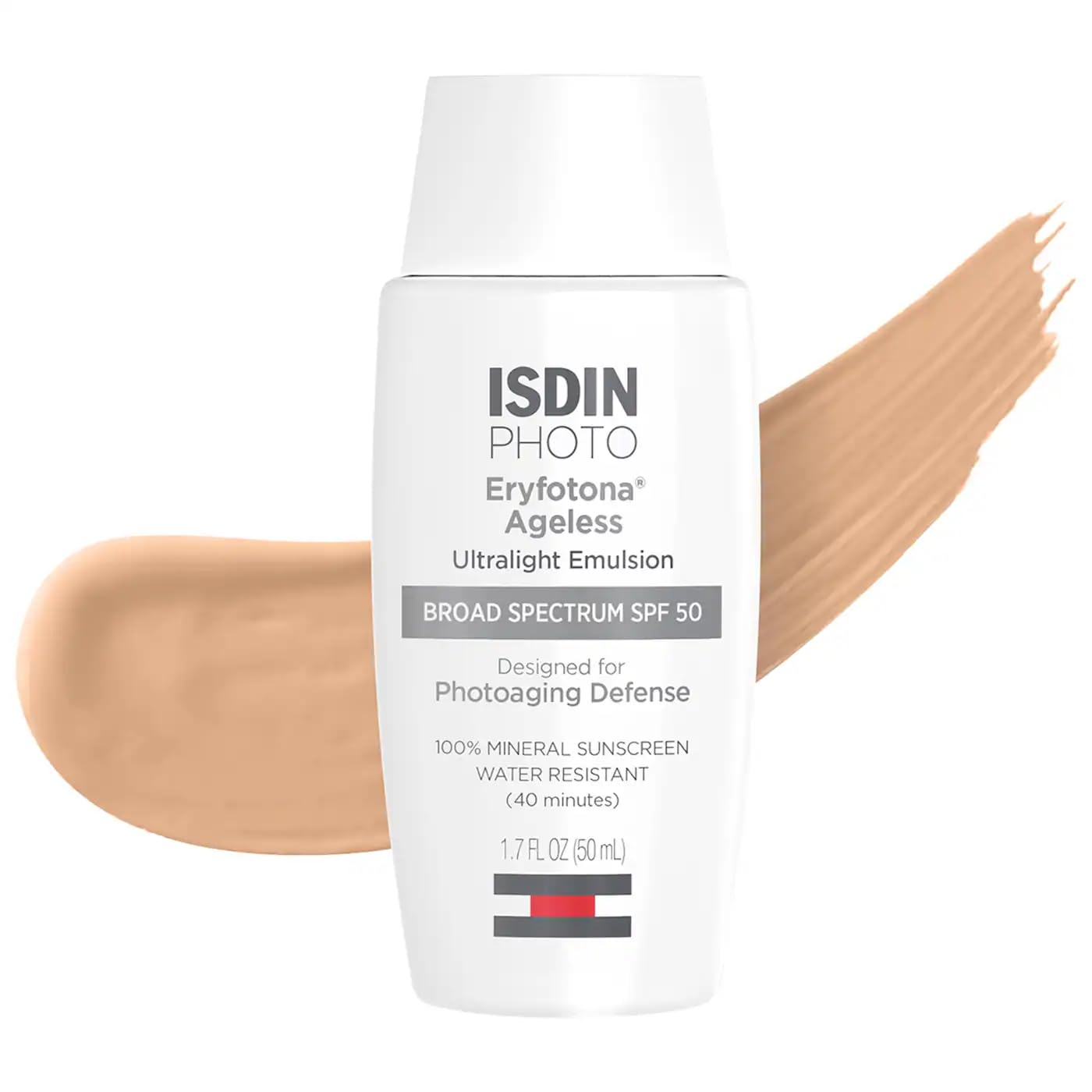 ISDIN Eryfotona Ageless SPF 50 Tinted Mineral Sunscreen ISDIN Eryfotona Ageless Tinted Mineral Sunscreen SPF 50, Anti-Aging Face Sunscreen with Zinc Oxide, DNA Repairsomes & Vitamin E, Universal Tint No White Cast, Dermatologist Recommended