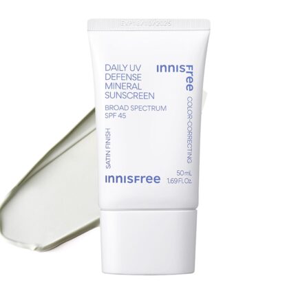innisfree Daily Mineral UV Defense SPF 45 | Tinted Korean Sunscreen with Zinc Oxide for Redness | Gentle, Hydrating and Lightweight | Available in 2 Pack