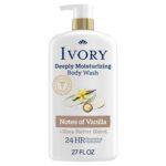 Ivory Body Wash, Deeply Moisturizing, 24hr Nourishing Hydration, Soothes Itchy Dry Skin, Made with Shea Butter Blend, Free of Dyes Heavy Perfumes Parabens & Phthalates, Vanilla Scent, 27 oz