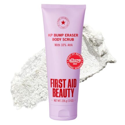 First Aid Beauty KP Bump Eraser Body Scrub with 10% AHA - Dermatologist-Tested Keratosis Pilaris Exfoliator - Support for Rough Bumps, Uneven Skin Texture & Strawberry Skin - Sensitive Skin