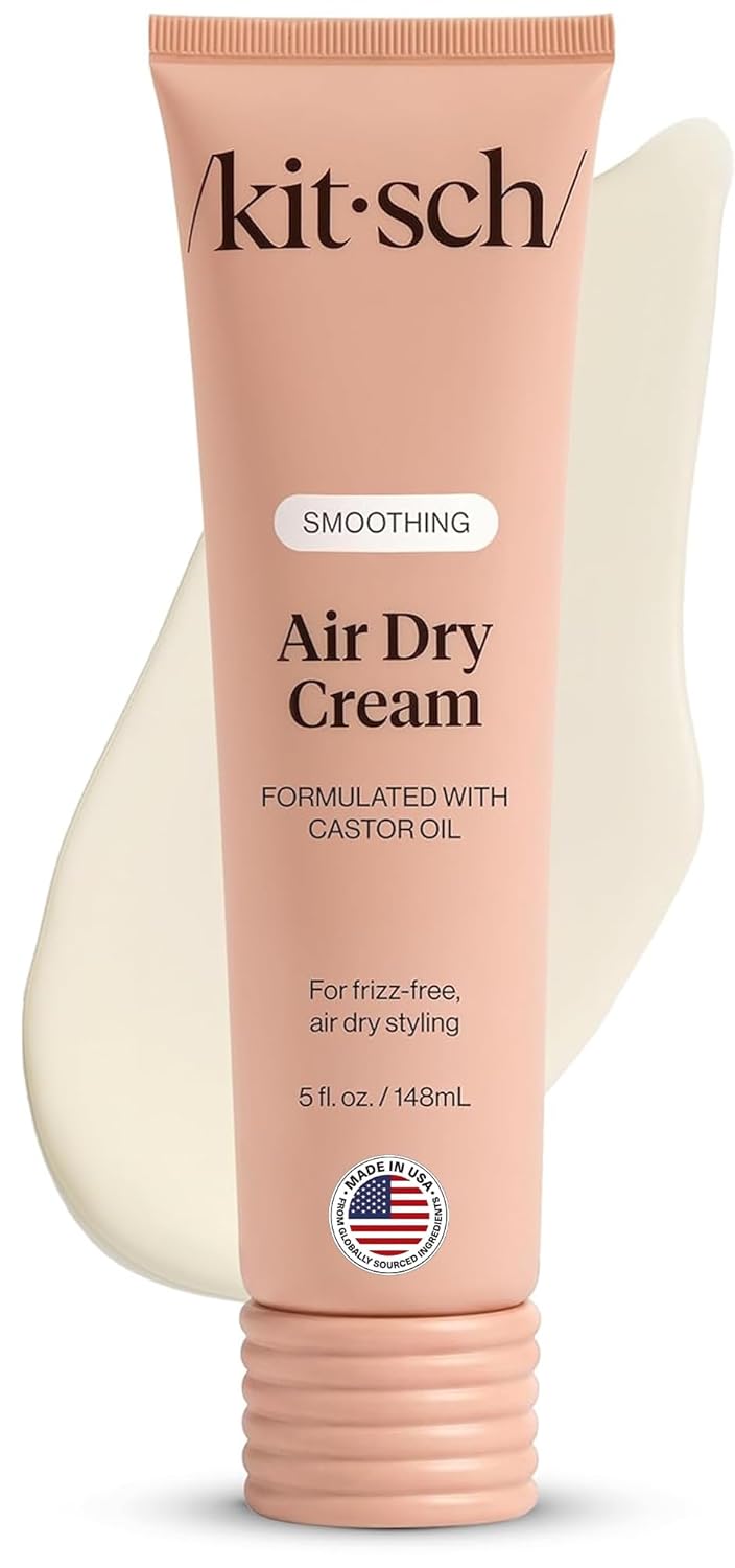 Kitsch Air Dry Cream: Frizz Control & Natural Texture Enhancer Kitsch Smoothing Air Dry Cream for Hair – Frizz Control Hair Care Product with Castor Oil & Coconut Oil – Weightless Styling Cream - Enhances Natural Texture Appearance | Ideal Gifts for Women – 5 oz