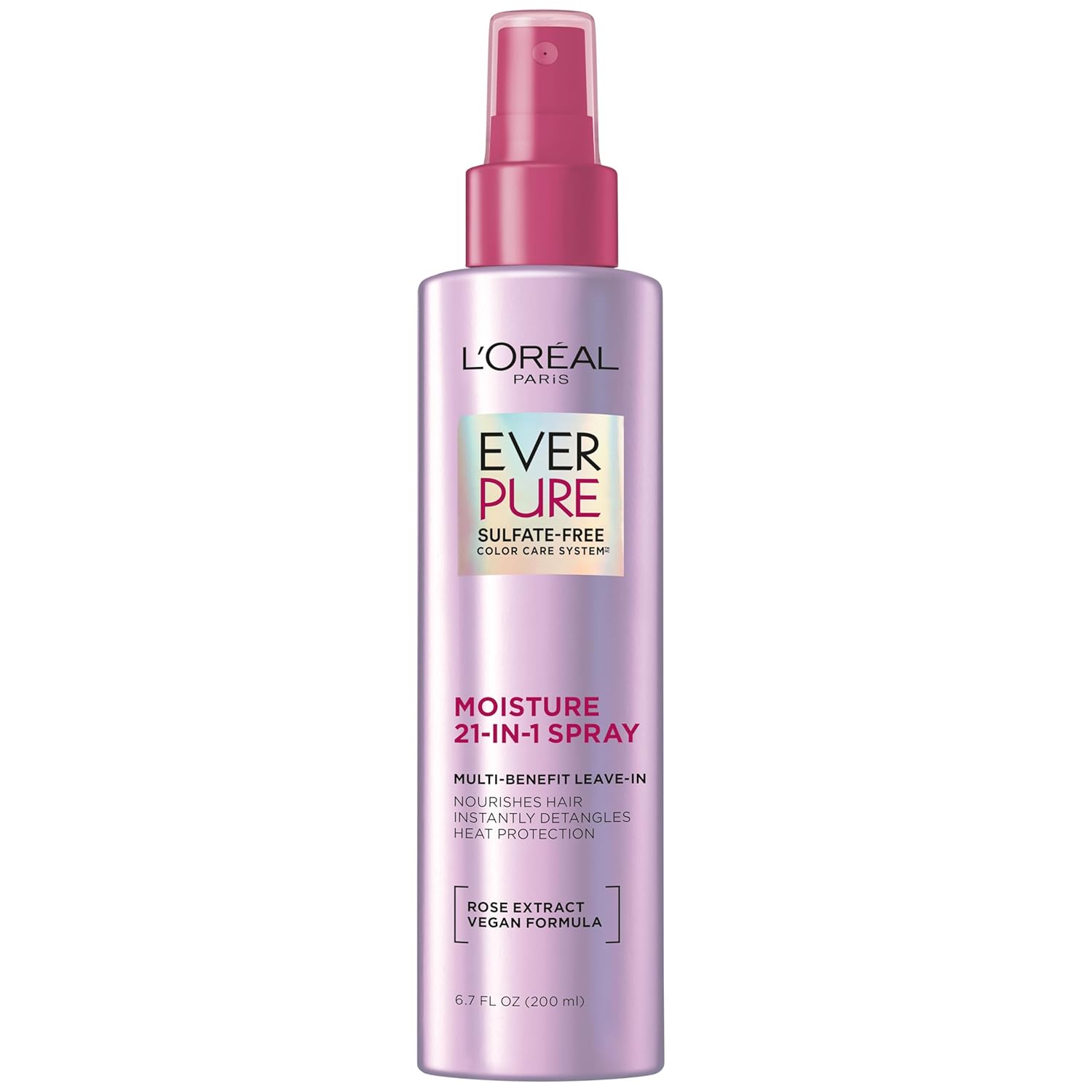 L'Oreal EverPure 21-in-1 Leave-In Conditioner and Heat Protectant. L'Oreal Paris EverPure Moisture 21-in-1 Leave In Conditioner, Multi-Benefit Heat Protectant Spray for Hair Up to 450°F, Detangling Frizz Control for Color Treated, Dry, or Damaged Hair, 6.7 Fl Oz