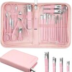 MINKINH 26-Piece Professional Manicure Set，Features Stainless Steel Tools, Carbon Steel Clippers & Travel Case for Women's Home and Travel Grooming(Pink)