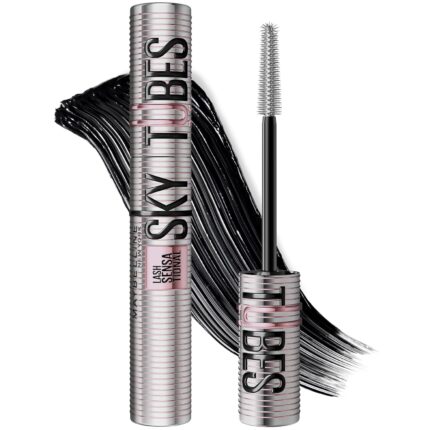 Maybelline Lash Sensational Sky Tubes Tubing Mascara, Extension-Like Lengthening Mascara, 24HR Eye Makeup with Shea Butter & Castor Oil, Very Black, 1 Count