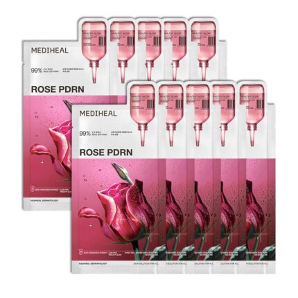 MEDIHEAL Essential Face Mask [PDRN] Healthy Glow 10 pcs. with 99% Purity White Rose PDRN for Glass Skin, Pore Care, Skin Firming - Home Skin Care & Vegan Formula Korean Beauty Sheet Mask