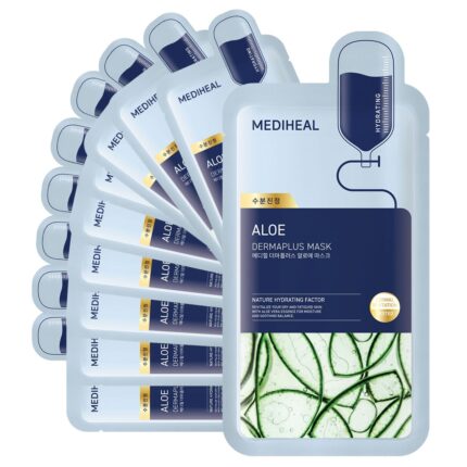 Mediheal Dermaplus Aloe Mask (10 Counts) - Daily Vegan Mask for Hydrating Skin with Panthenol & Hyaluron, Korean Self Skin Care Sheet Mask