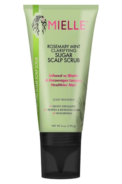 Mielle Organics Rosemary & Mint Sugar Exfoliating Scalp Scrub - Gentle Pre-Shampoo Dry Scalp Treatment for Oil & Product Buildup - Biotin Infused Non-Drying, Moisturizing Formula (6 Fl Oz)