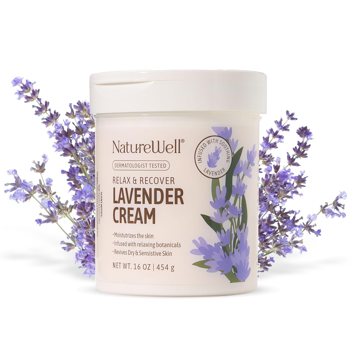 NATURE WELL Lavender Body Cream: Soothing Moisturizer for Sensitive Skin NATURE WELL Lavender Body Cream, Moisturizing Cream for Dry & Sensitive Skin, Relax & Recover Formula with Soothing Lavender, Hydrating Body Lotion Alternative, Dermatologist Tested, 16 Oz