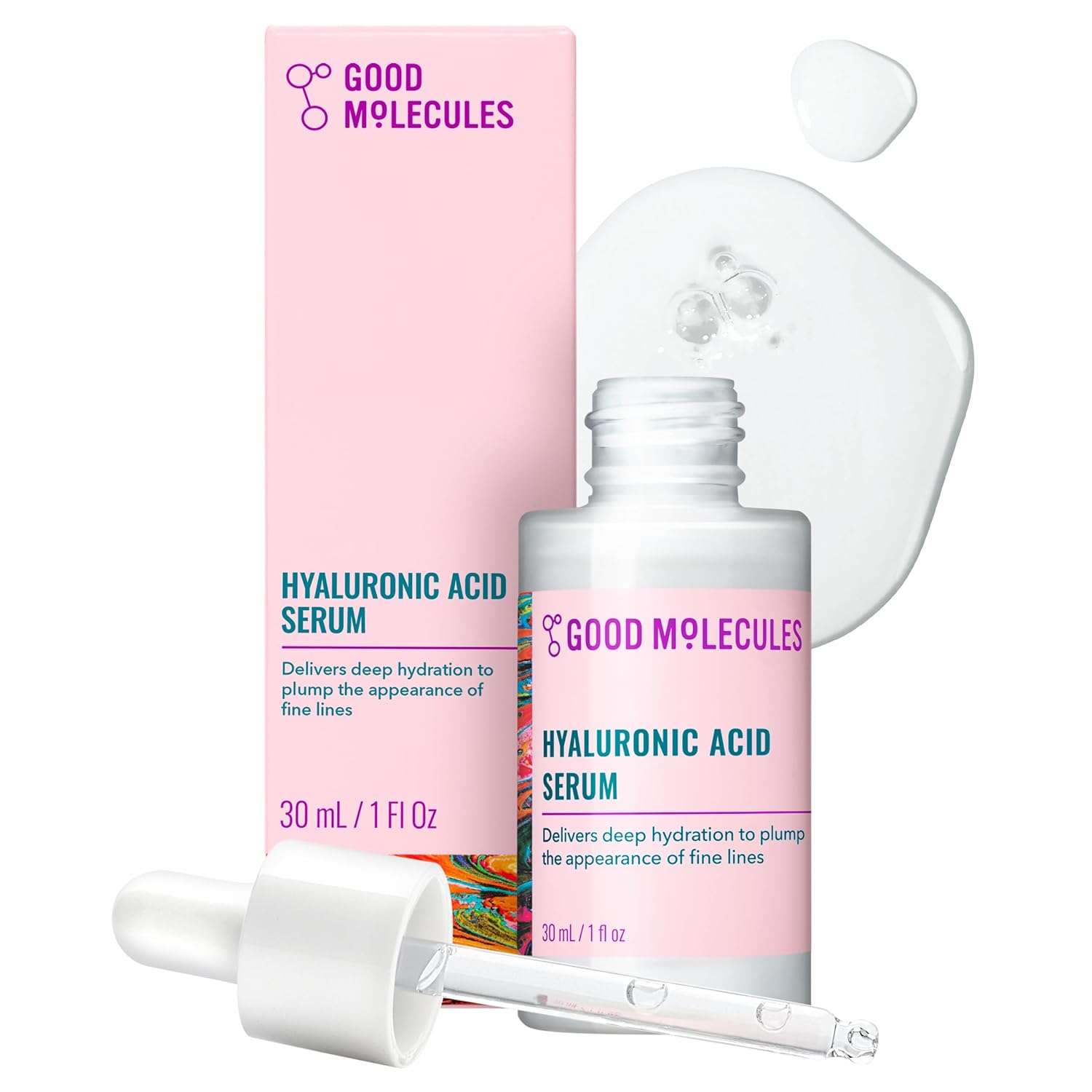 Non-greasy 1% Hyaluronic Acid Serum for Hydrated, Plumper Skin Good Molecules Hyaluronic Acid Serum - 1% Hyaluronic Acid Non-greasy Ultra Hydrating Serum, Facial Moisturizer for Plumper Skin, Skin Care for Face
