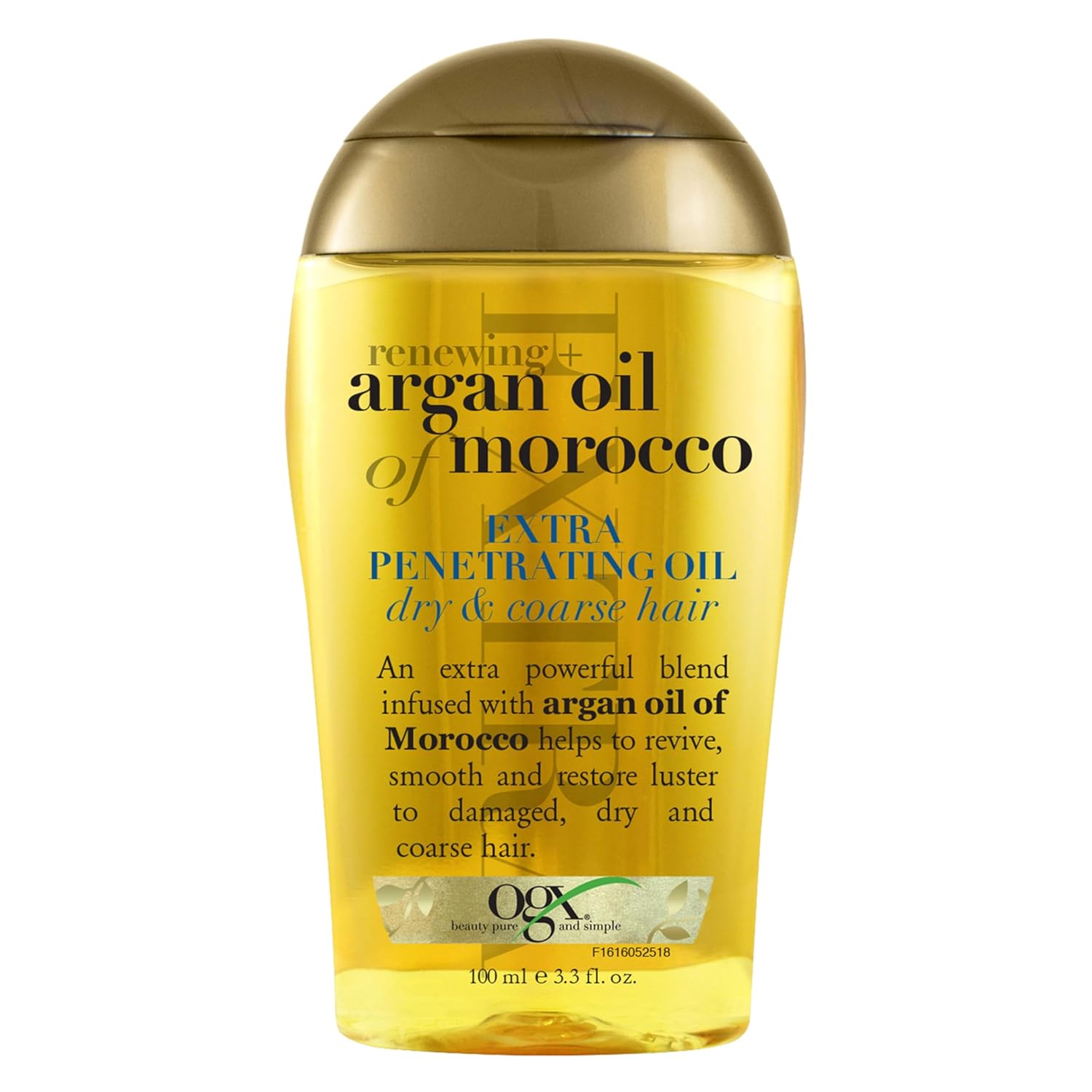 OGX Argan Oil Hair Serum for Dry, Frizzy, Curly Hair OGX Renewing + Argan Oil of Morocco Hair Oil, Extra Strength Penetrating Serum Treatment for Dry, Damaged, Frizzy, Curly & Coarse Hair, Cold-Pressed Argan Oil, Shine, 3.3 Fl Oz