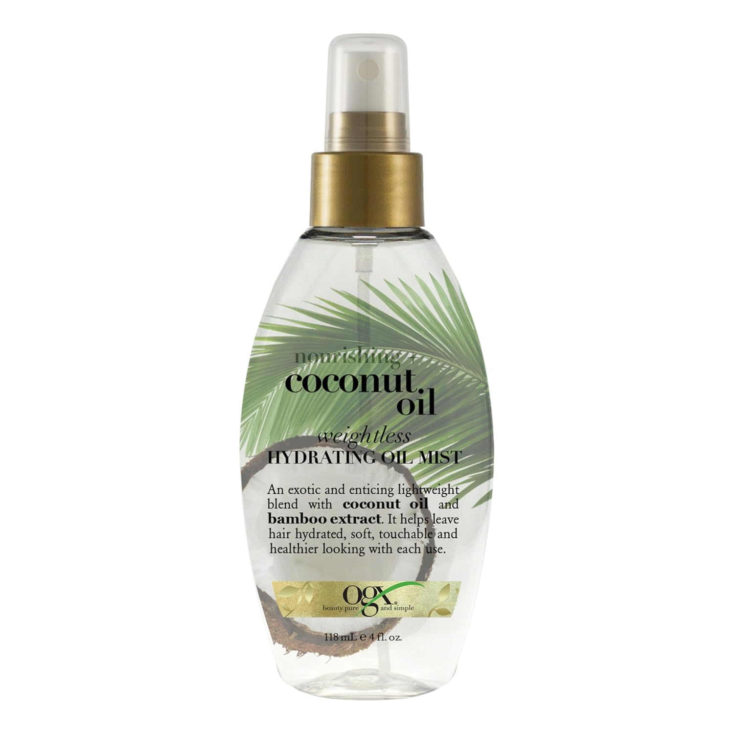 OGX Coconut Oil Hair Mist: Lightweight, Hydrating Leave-In Treatment OGX Nourishing + Coconut Oil Weightless Hydrating Oil Hair Mist, Lightweight Leave-In Hair Treatment with Coconut Oil & Bamboo Extract, Paraben & Sulfate Surfactant-Free, 4 Fl Oz