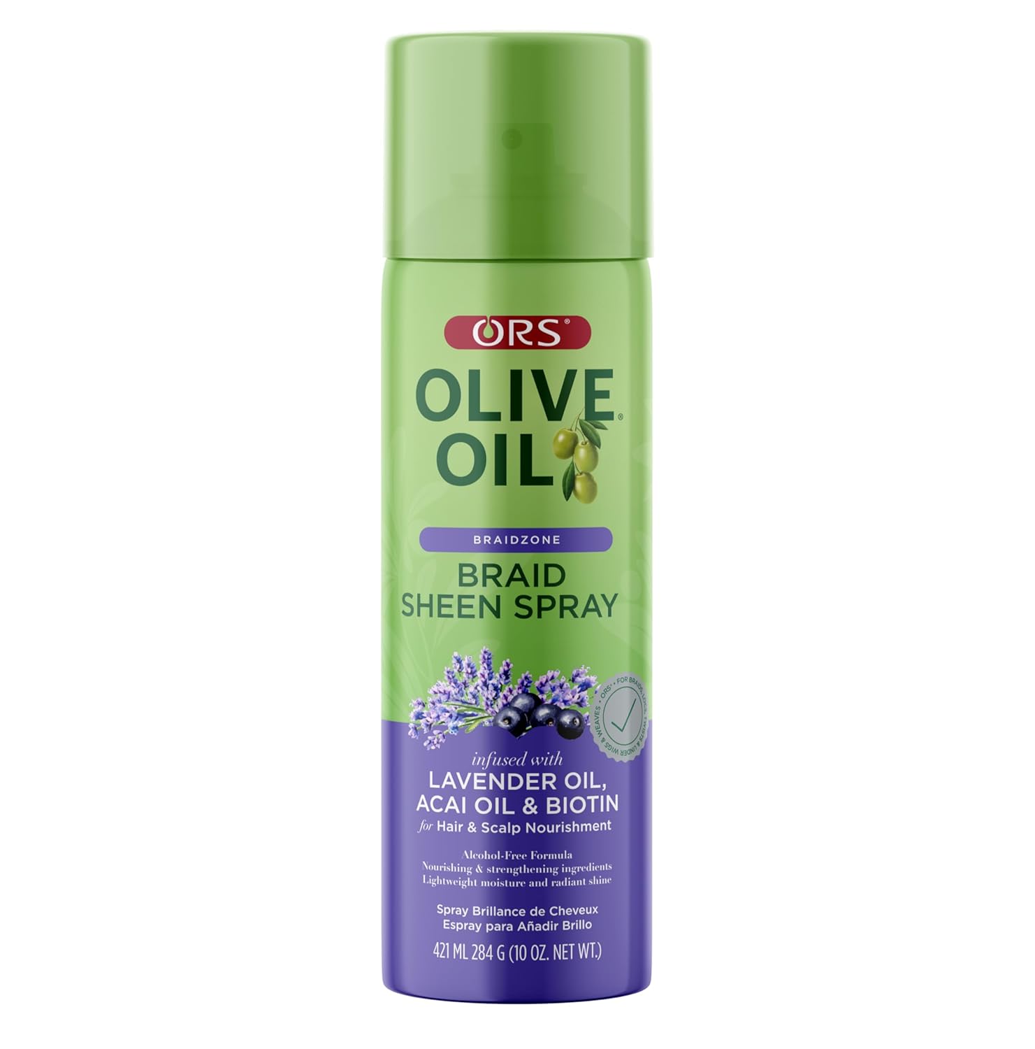 ORS Olive Oil Braidzone Spray: Nourishing Hair & Scalp Formula ORS Olive Oil Braidzone Braid Sheen Spray with Lavender, Acai & Biotin for Hair & Scalp Nourishment 10 Ounces