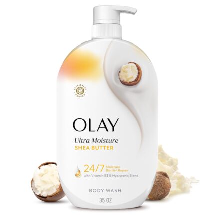 Olay Body Wash for Women, Ultra Moisture, 24/7 Moisture Barrier Repair, Hydrating Formula for Visibly Healthy Soft Skin, Vitamin B3 & Hyaluronic Blend, For All Skin Types, Shea Butter Scent, 35 fl oz