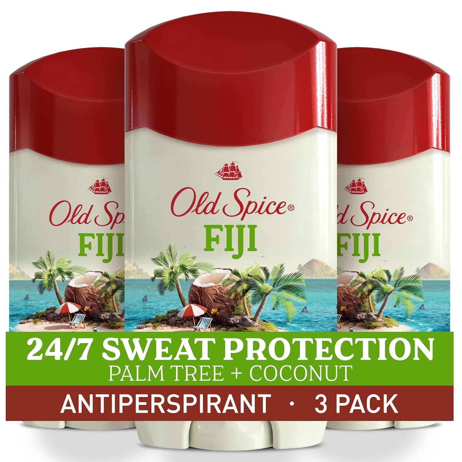 Old Spice Fiji Antiperspirant: All-Day Freshness & Protection. Old Spice Dry Feel Antiperspirant Deodorant for Men, 24/7 Freshness, 24/7 Sweat & Odor Protection, Gentle on Skin with Skin Conditioners, Fiji with Palm Tree + Coconut Scent, 2.6 oz (Pack of 3)