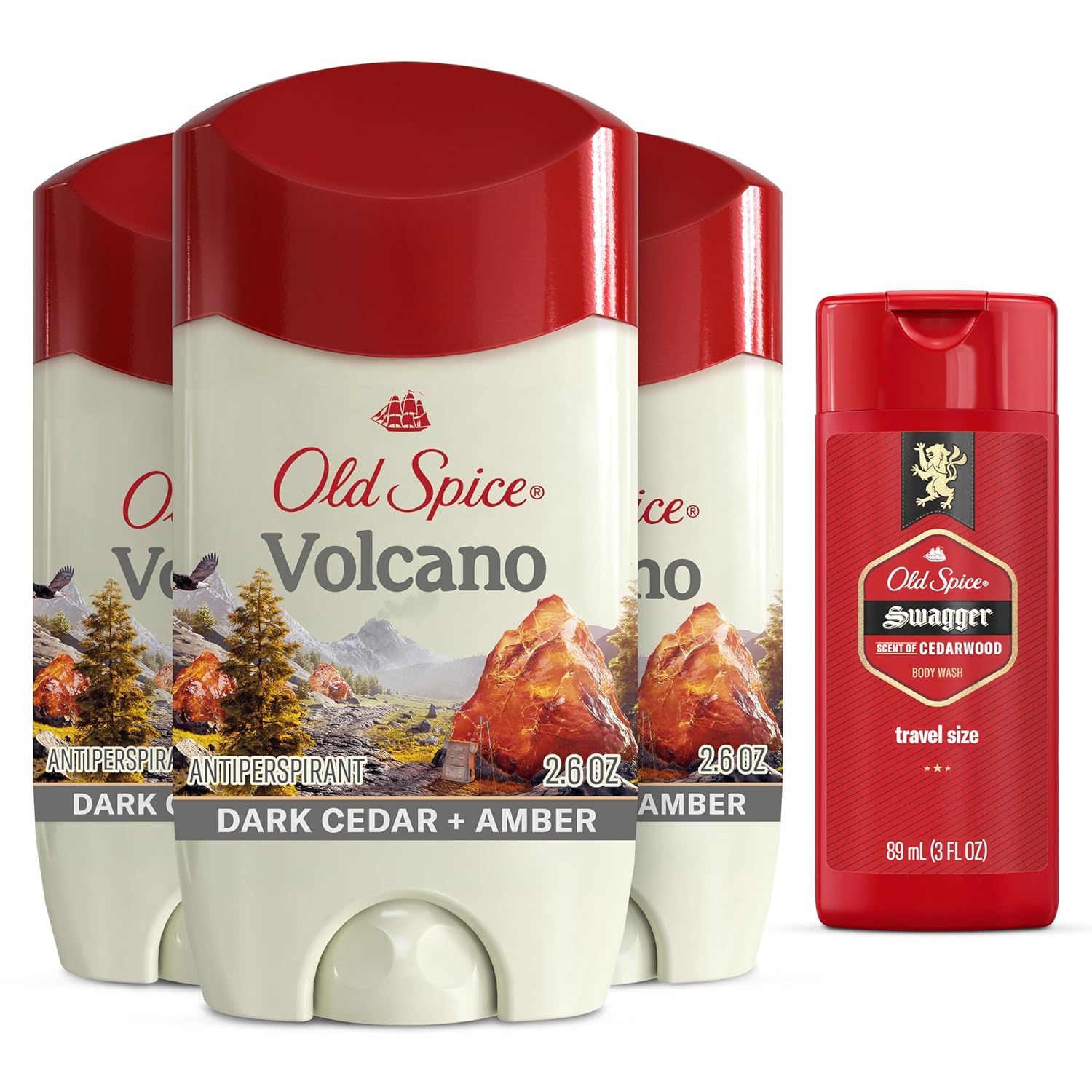 Old Spice Volcano Antiperspirant & Travel-Size Swagger Wash Pack Old Spice Men's Antiperspirant & Deodorant Volcano with Charcoal, 2.6oz (Pack of 3) with Travel-Size Swagger Body Wash