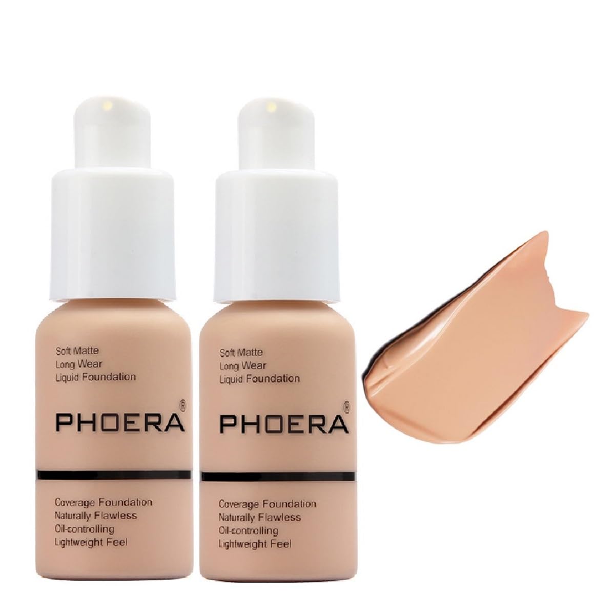 PHOERA Full Coverage Foundation & Concealer 2-Pack, 30ml 2 Pack PHOERA Foundation,Full Coverage Foundation, Concealer Foundation Full Coverage Flawless New 30ml PHOERA 24HR Matte Oil Control Concealer。(103 Warm peach)