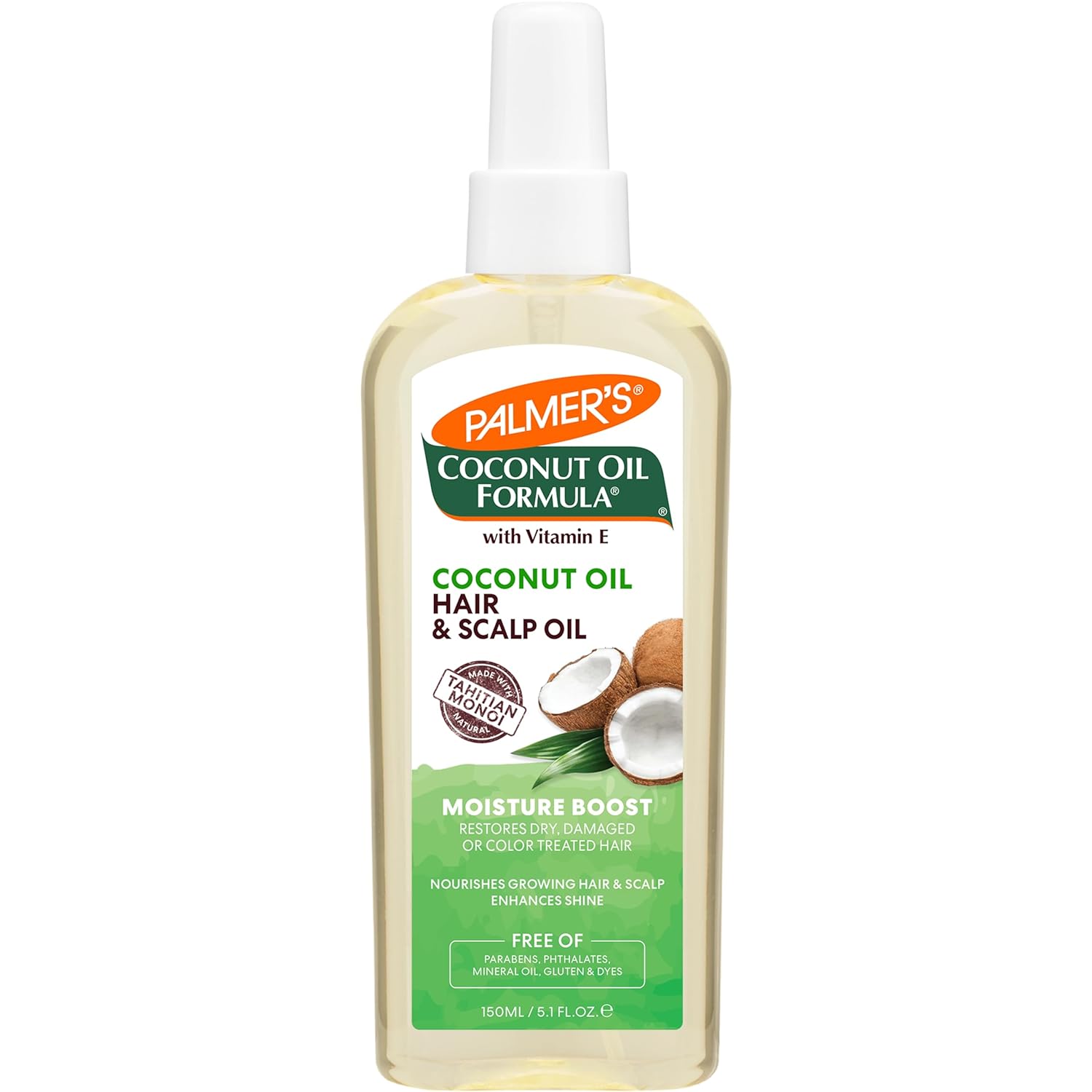 Palmer's Coconut Oil Spray for Hydrated, Healthy Hair & Scalp Palmer's Coconut Oil Moisture Boost, Restorative Hair and Scalp Oil Spray, Lasting Hydration and Shine for Dry or Damaged Hair, Promotes Scalp Health, 5.1 Oz