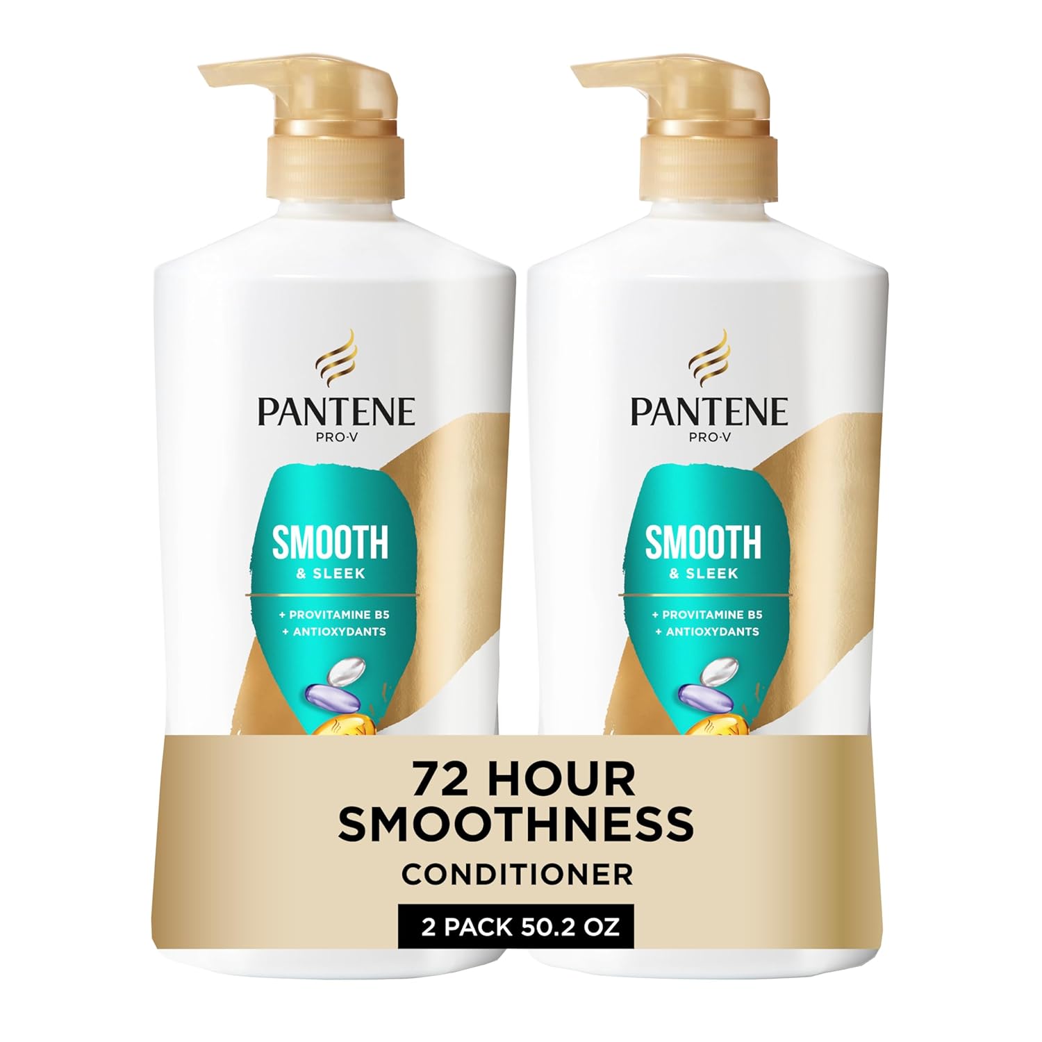Pantene Smooth Conditioner: Frizz Control for All Hair Types Pantene Conditioner, Smooth and Sleek - Frizz Control with Antioxidants, Nourishing for All Hair Types - Curly, Dry, Color-Treated, 25.1 Oz Each, 2-Pack + Miracle Rescue Shot (0.5 Oz)