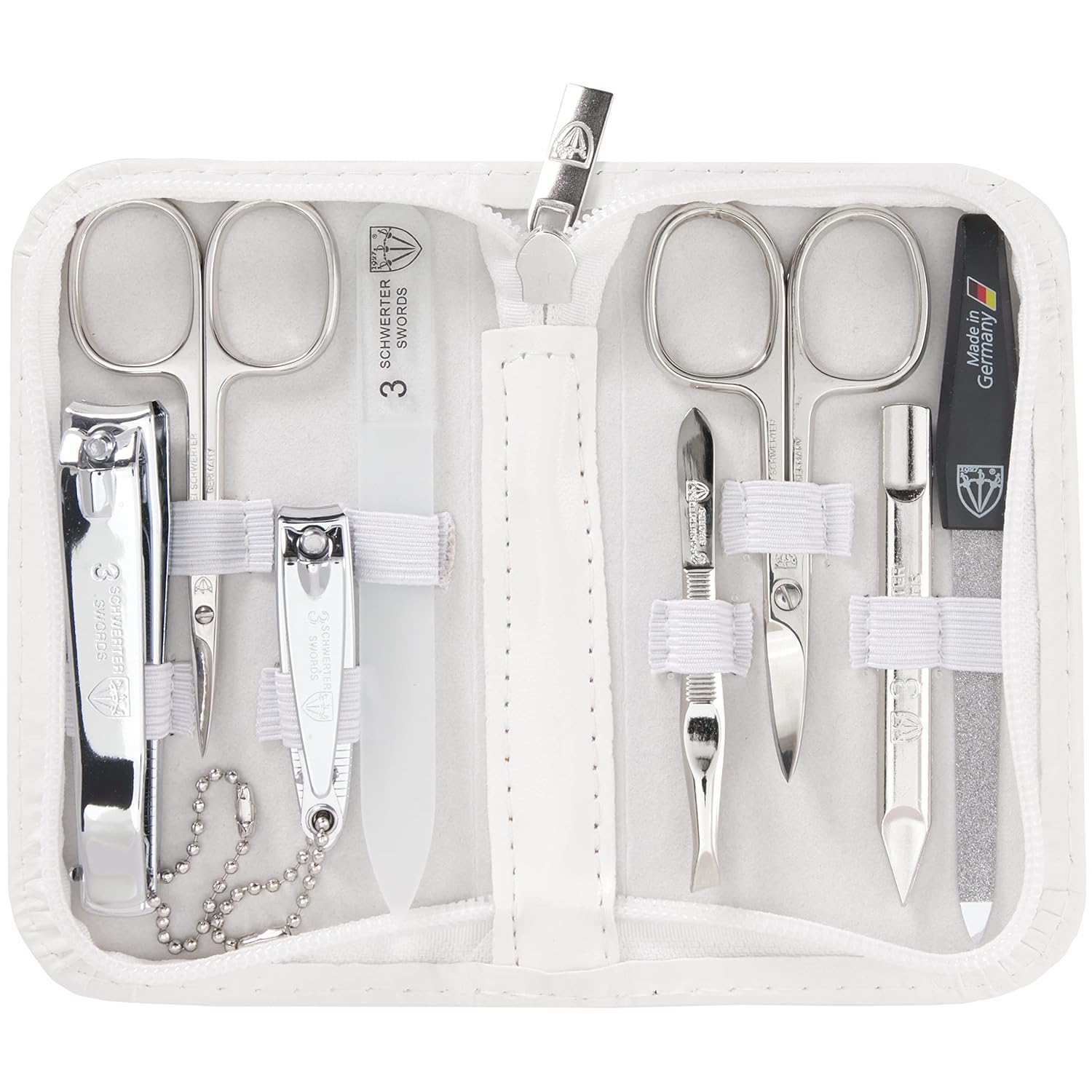 Premium 8-Piece Manicure Set with Synthetic Leather Case - Germany 3 Swords Germany - brand quality 8 piece manicure pedicure grooming kit set synthetic leather case white - Made in Germany